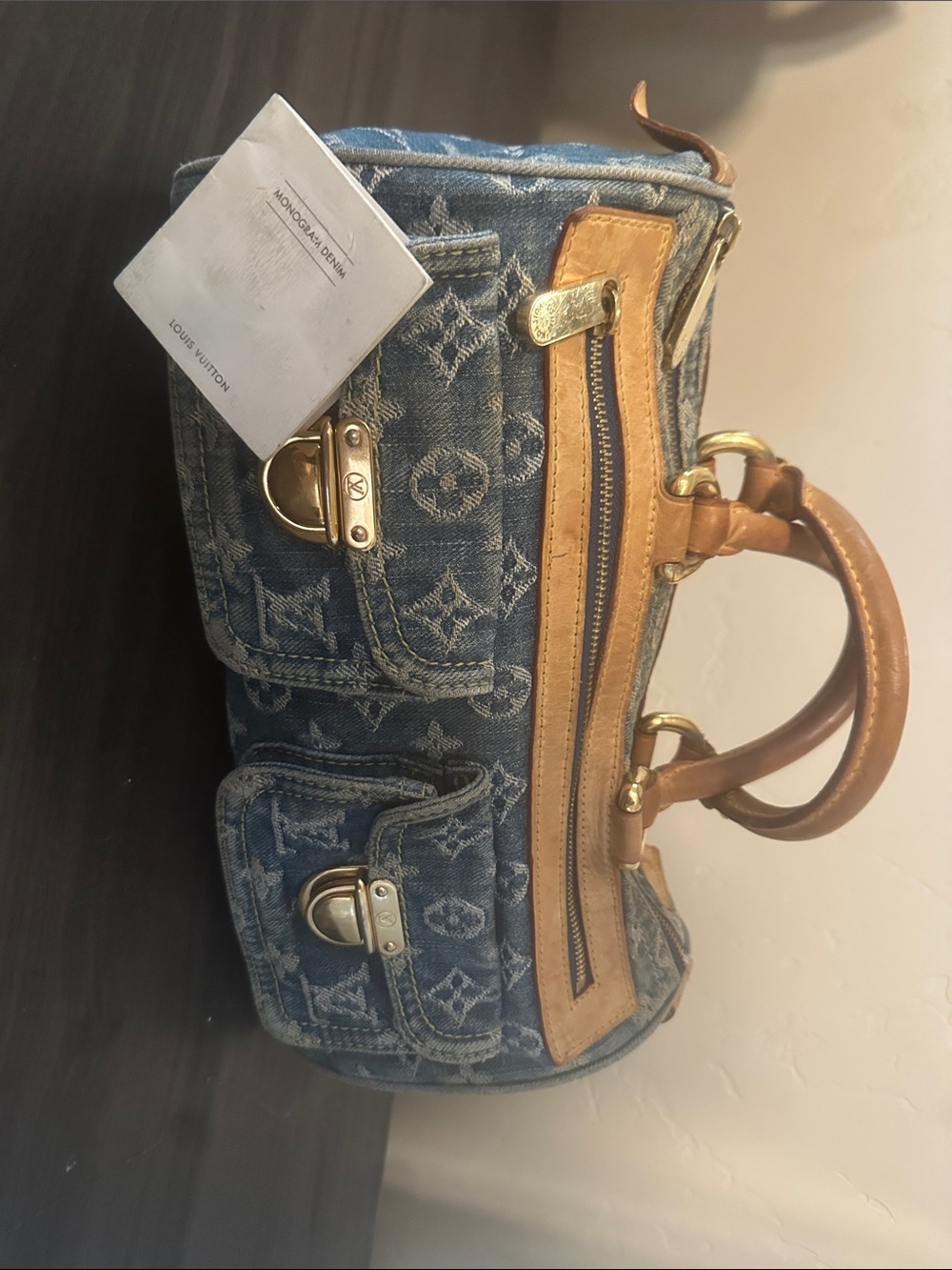 Louis Vuitton Blue Denim Speedy Monogram Satchel with Tan Leather Trim - Picture 6 of 13